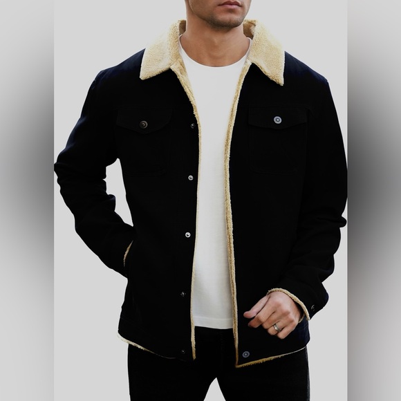 SERREMO Men's Black Sherpa-Lined Jacket, size medium - Picture 1 of 13